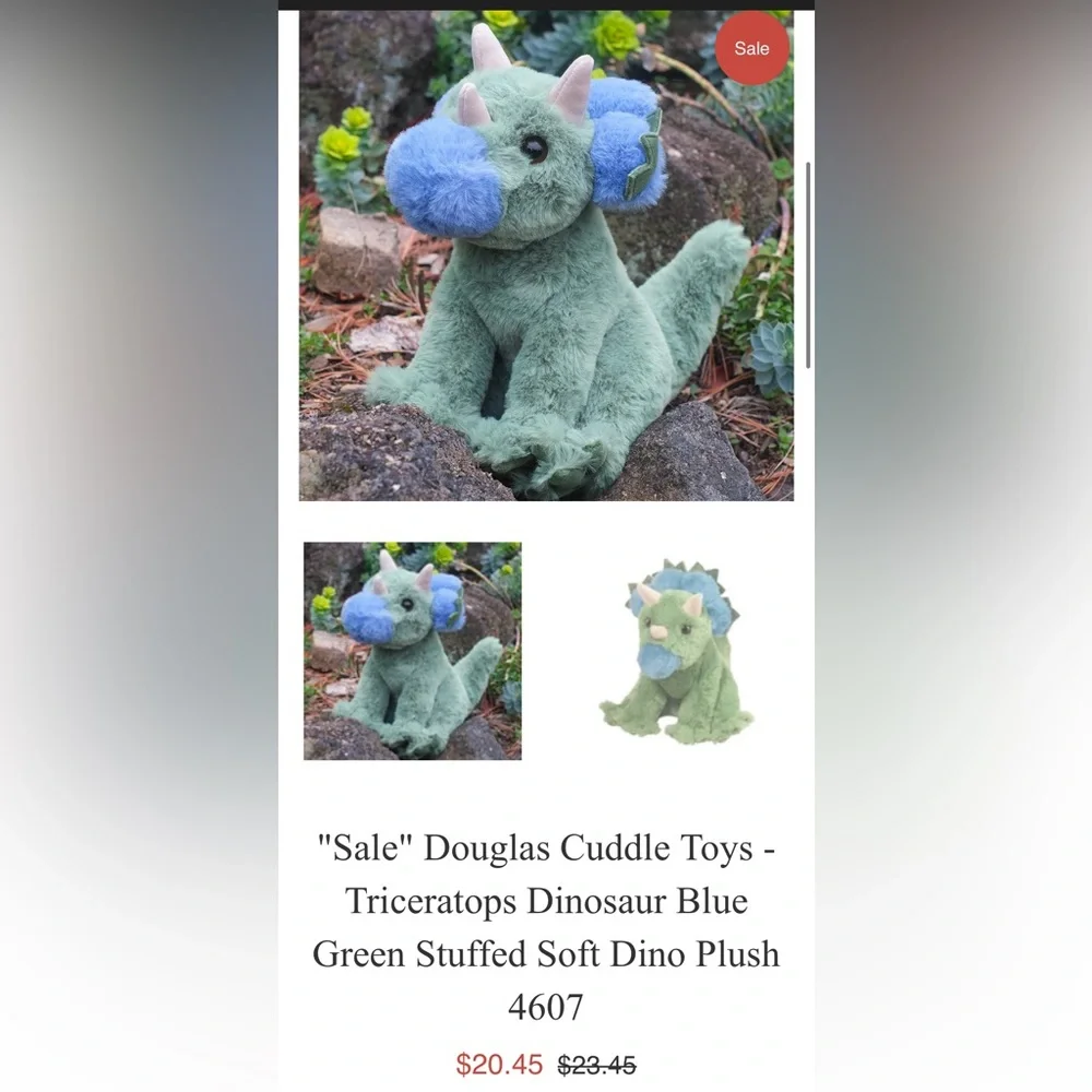 Douglas Cuddle Toys Triceratops Dinosaur Blue Green - Picture 5 of 6